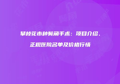 攀枝花市种鬓角手术：项目介绍、正规医院名单及价格行情