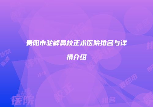 贵阳市驼峰鼻校正术医院排名与详情介绍