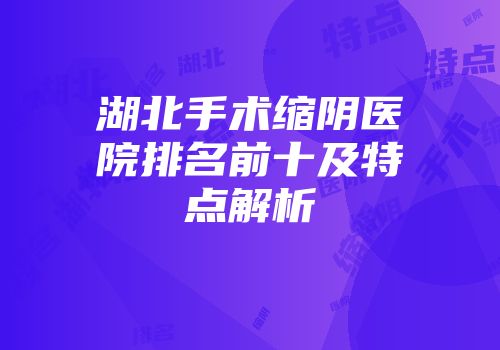 湖北手术缩阴医院排名前十及特点解析