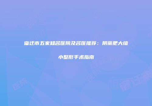 宿迁市五家知名医院及名医推荐：阴蒂肥大缩小整形手术指南