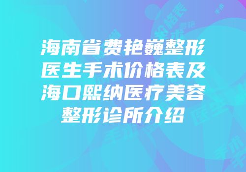 海南省费艳巍整形医生手术价格表及海口熙纳医疗美容整形诊所介绍
