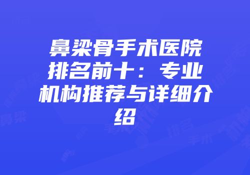 鼻梁骨手术医院排名前十：专业机构推荐与详细介绍