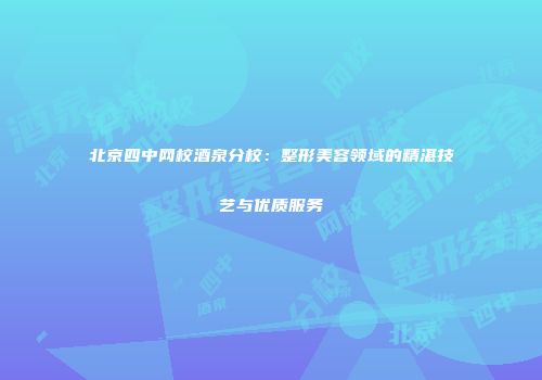 北京四中网校酒泉分校：整形美容领域的精湛技艺与优质服务
