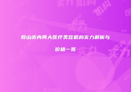 鞍山市内两大医疗美容机构实力解析与价格一览
