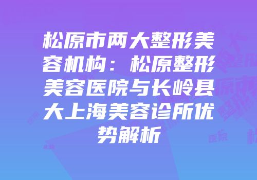 松原市两大整形美容机构：松原整形美容医院与长岭县大上海美容诊所优势解析