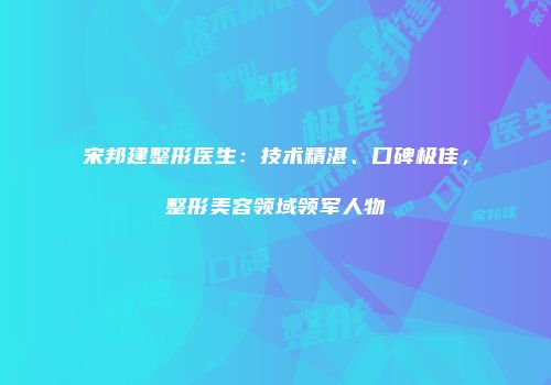 宋邦建整形医生：技术精湛、口碑极佳，整形美容领域领军人物