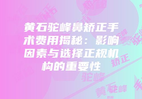 黄石驼峰鼻矫正手术费用揭秘：影响因素与选择正规机构的重要性
