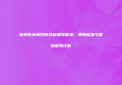 杭州市鼻翼凹陷及缺损修复术：费用标准与推荐医院详析