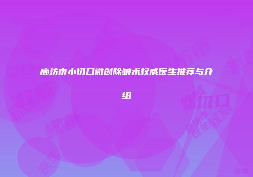 廊坊市小切口微创除皱术权威医生推荐与介绍