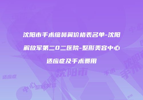 沈阳市手术缩鼻翼价格表名单-沈阳解放军第二0二医院-整形美容中心适应症及手术费用