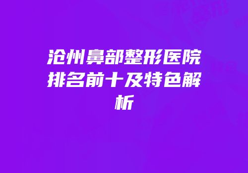 沧州鼻部整形医院排名前十及特色解析