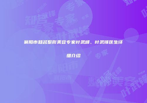 襄阳市知名整形美容专家叶武峰、叶武锋医生详细介绍