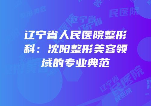 辽宁省人民医院整形科：沈阳整形美容领域的专业典范