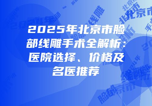 2025年北京市脸部线雕手术全解析：医院选择、价格及名医推荐