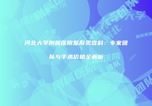 河北大学附属医院整形美容科：专家团队与手术价格全解析