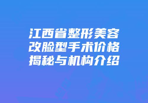 江西省整形美容改脸型手术价格揭秘与机构介绍