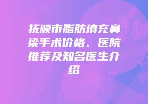 抚顺市脂肪填充鼻梁手术价格、医院推荐及知名医生介绍