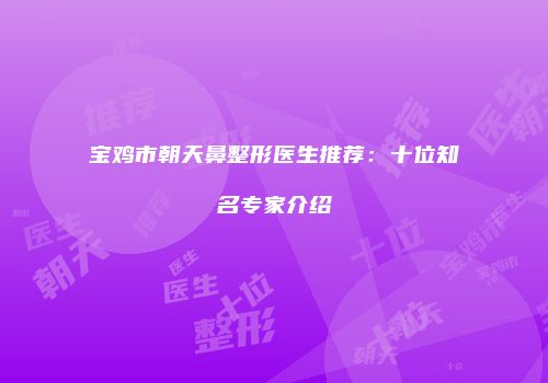 宝鸡市朝天鼻整形医生推荐：十位知名专家介绍