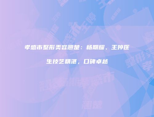 孝感市整形美容翘楚：杨期耀、王婷医生技艺精湛，口碑卓越