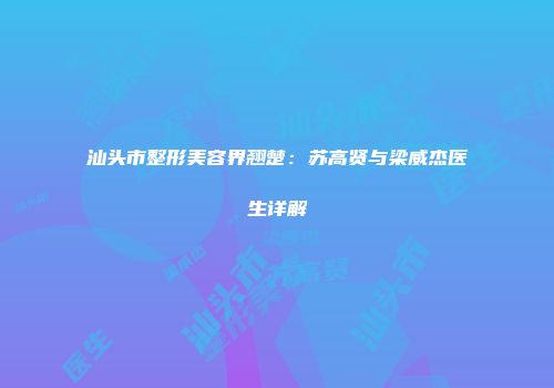 汕头市整形美容界翘楚：苏高贤与梁威杰医生详解