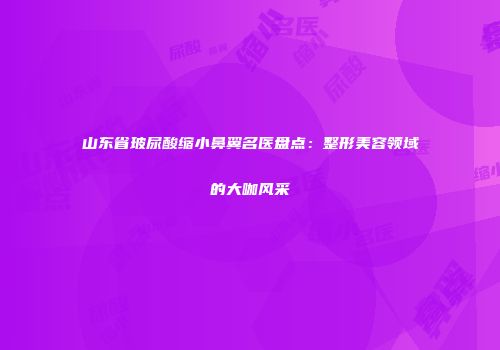 山东省玻尿酸缩小鼻翼名医盘点：整形美容领域的大咖风采