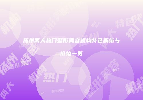扬州两大热门整形美容机构特色解析与价格一览