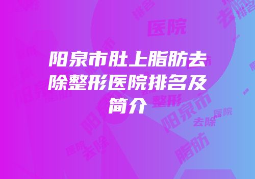 阳泉市肚上脂肪去除整形医院排名及简介