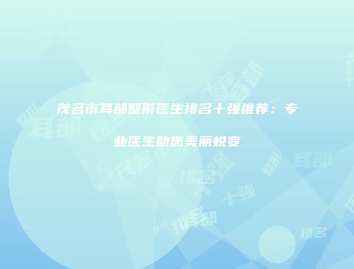 茂名市耳部整形医生排名十强推荐：专业医生助您美丽蜕变