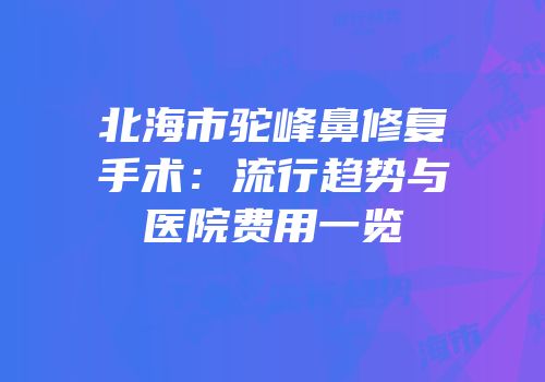 北海市驼峰鼻修复手术：流行趋势与医院费用一览