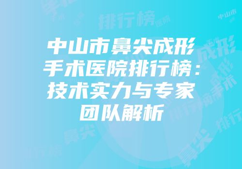 中山市鼻尖成形手术医院排行榜：技术实力与专家团队解析