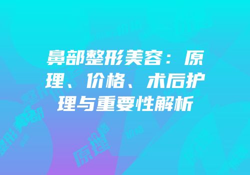 鼻部整形美容：原理、价格、术后护理与重要性解析