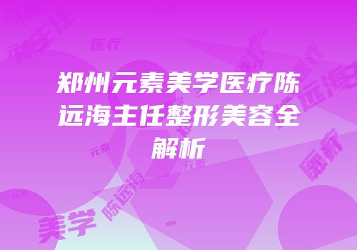 郑州元素美学医疗陈远海主任整形美容全解析