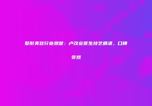 整形美容行业翘楚：卢改会医生技艺精湛，口碑斐然