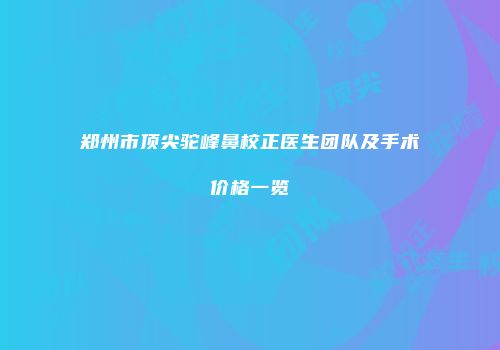 郑州市顶尖驼峰鼻校正医生团队及手术价格一览
