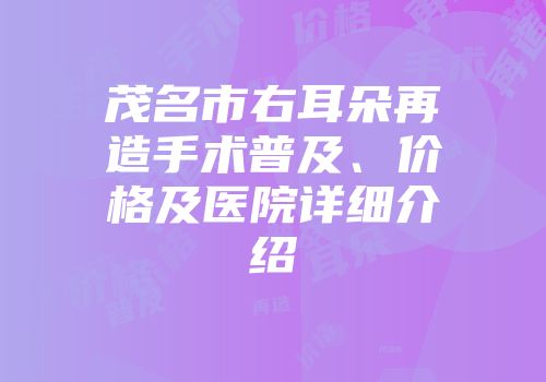 茂名市右耳朵再造手术普及、价格及医院详细介绍