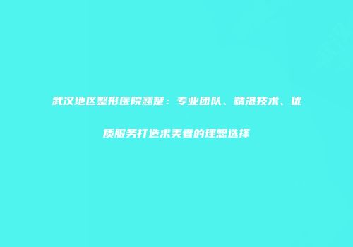武汉地区整形医院翘楚：专业团队、精湛技术、优质服务打造求美者的理想选择
