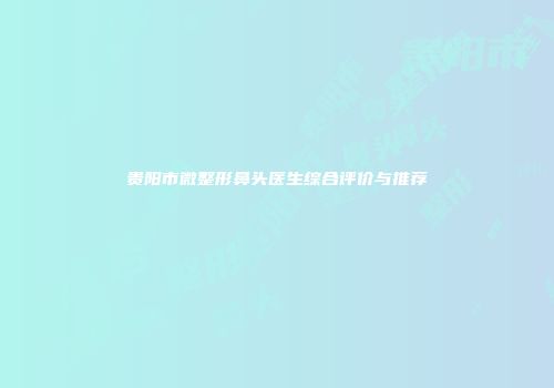 贵阳市微整形鼻头医生综合评价与推荐