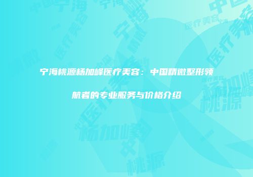 宁海桃源杨加峰医疗美容：中国精微整形领航者的专业服务与价格介绍