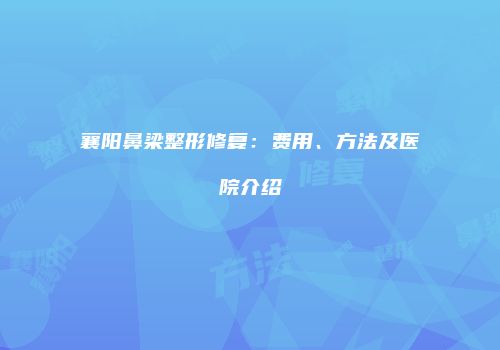 襄阳鼻梁整形修复：费用、方法及医院介绍