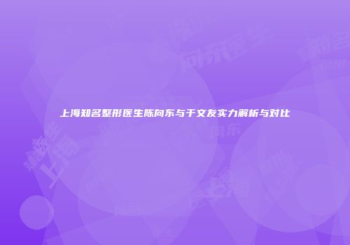 上海知名整形医生陈向东与于文友实力解析与对比