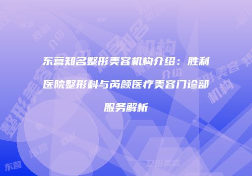 东营知名整形美容机构介绍：胜利医院整形科与芮颜医疗美容门诊部服务解析
