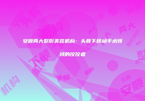 安顺两大整形美容机构：头骨下颌角手术领域的佼佼者