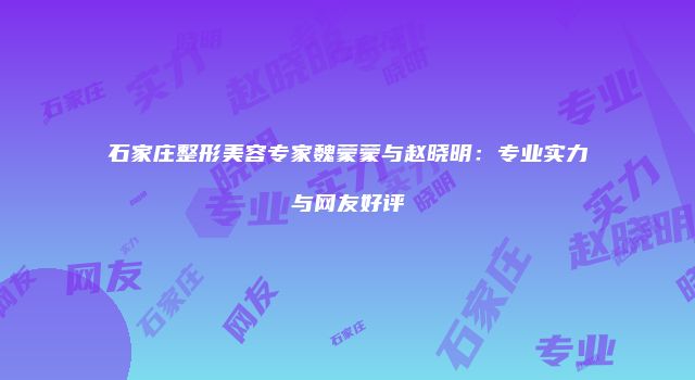 石家庄整形美容专家魏蒙蒙与赵晓明：专业实力与网友好评