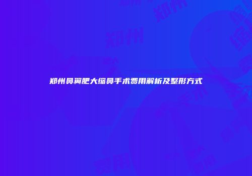 郑州鼻翼肥大缩鼻手术费用解析及整形方式