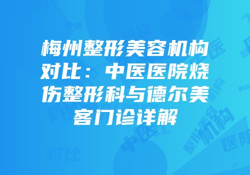 梅州整形美容机构对比：中医医院烧伤整形科与德尔美客门诊详解