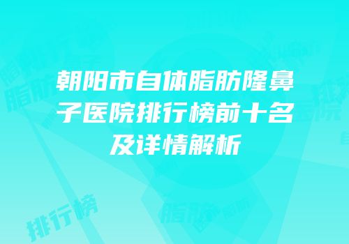 朝阳市自体脂肪隆鼻子医院排行榜前十名及详情解析