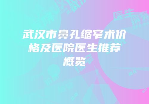 武汉市鼻孔缩窄术价格及医院医生推荐概览