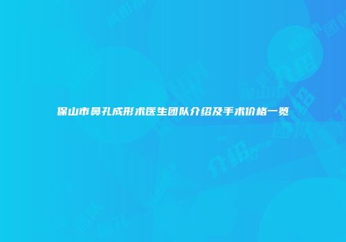 保山市鼻孔成形术医生团队介绍及手术价格一览