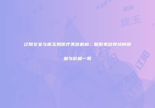 辽阳文圣与庞玉娟医疗美容机构：整形美容领域的翘楚与价格一览