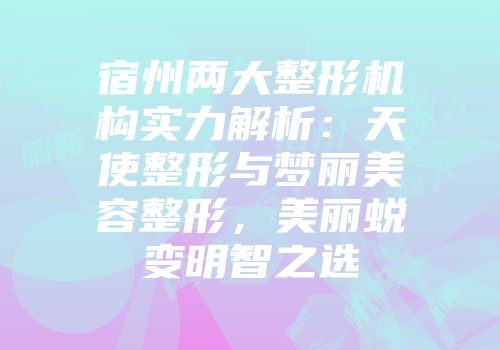 宿州两大整形机构实力解析：天使整形与梦丽美容整形，美丽蜕变明智之选